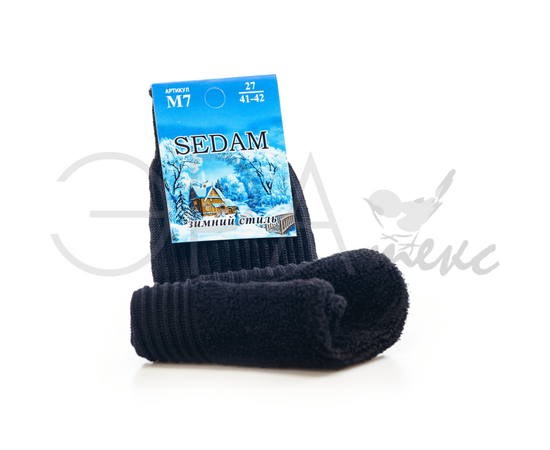 Мужские носки зимние "Sedam" Махровый след Шерсть Черный М7, Размер: 25